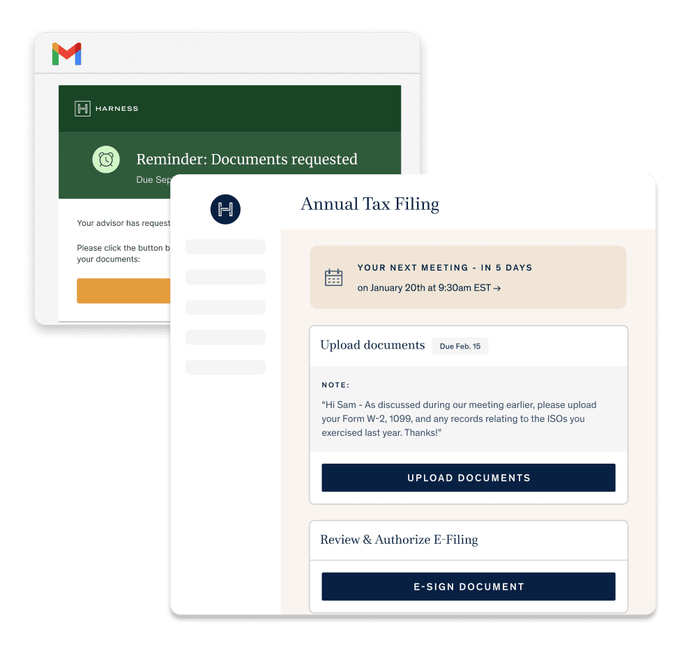 Email notifications and task list in the Harness client portal