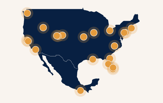 Map of the United States showing where Harness advisors work