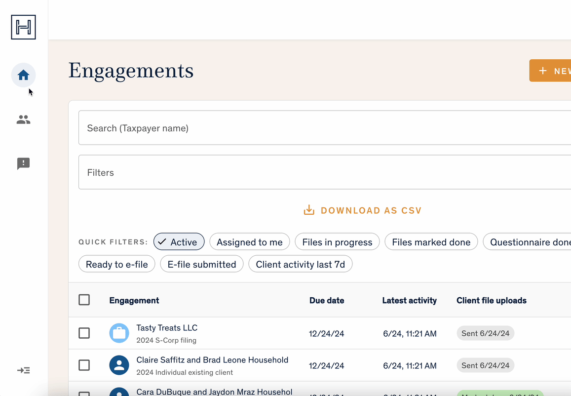 Harness tax client portal navigation