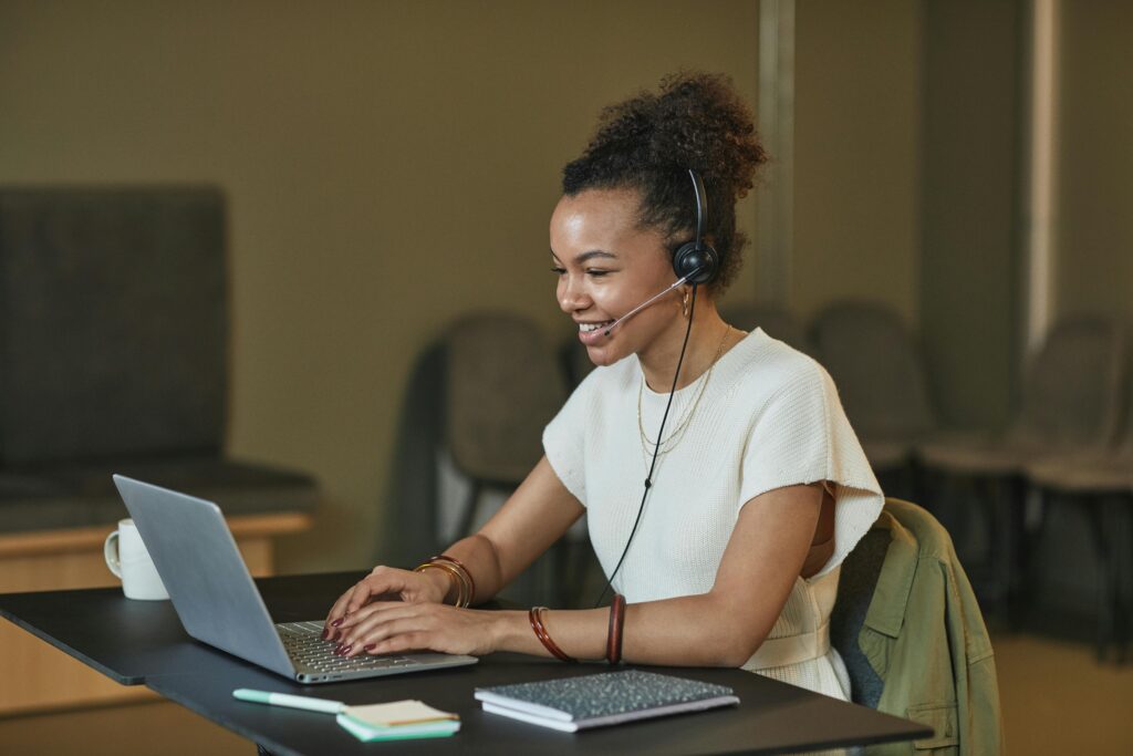 A woman working at a computer
