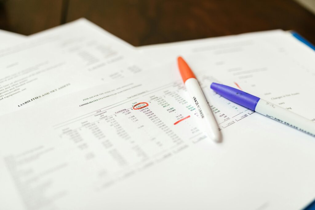 Image of a tax document with pens on it.