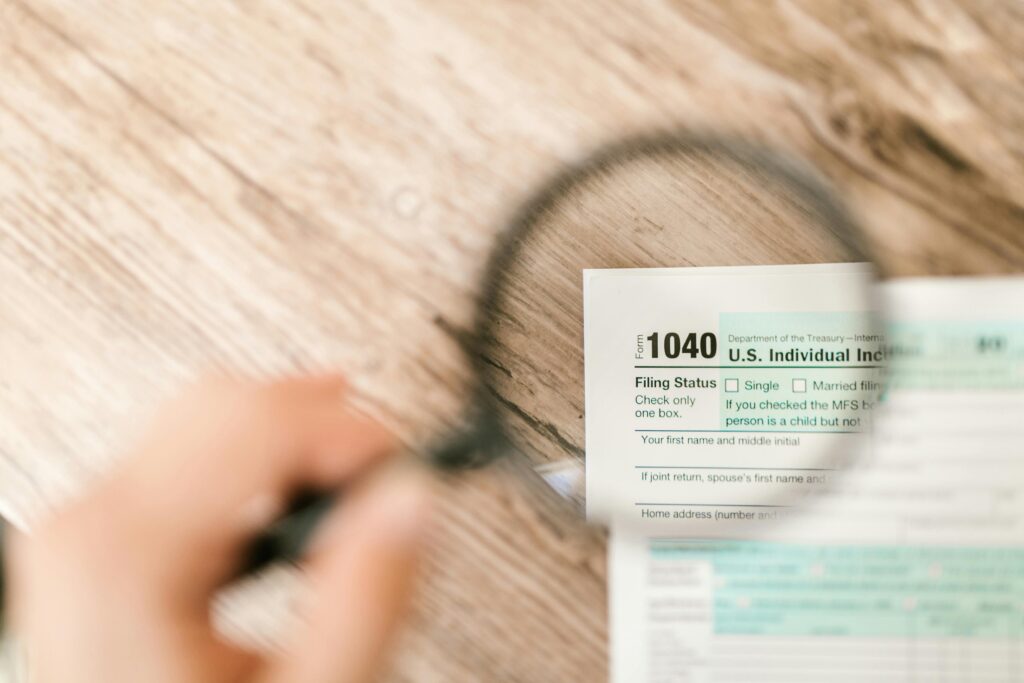 Image of a 1040 form on a table.