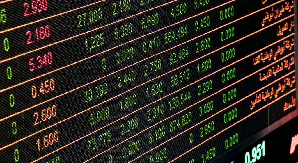 Image of a screen with finance numbers on it.